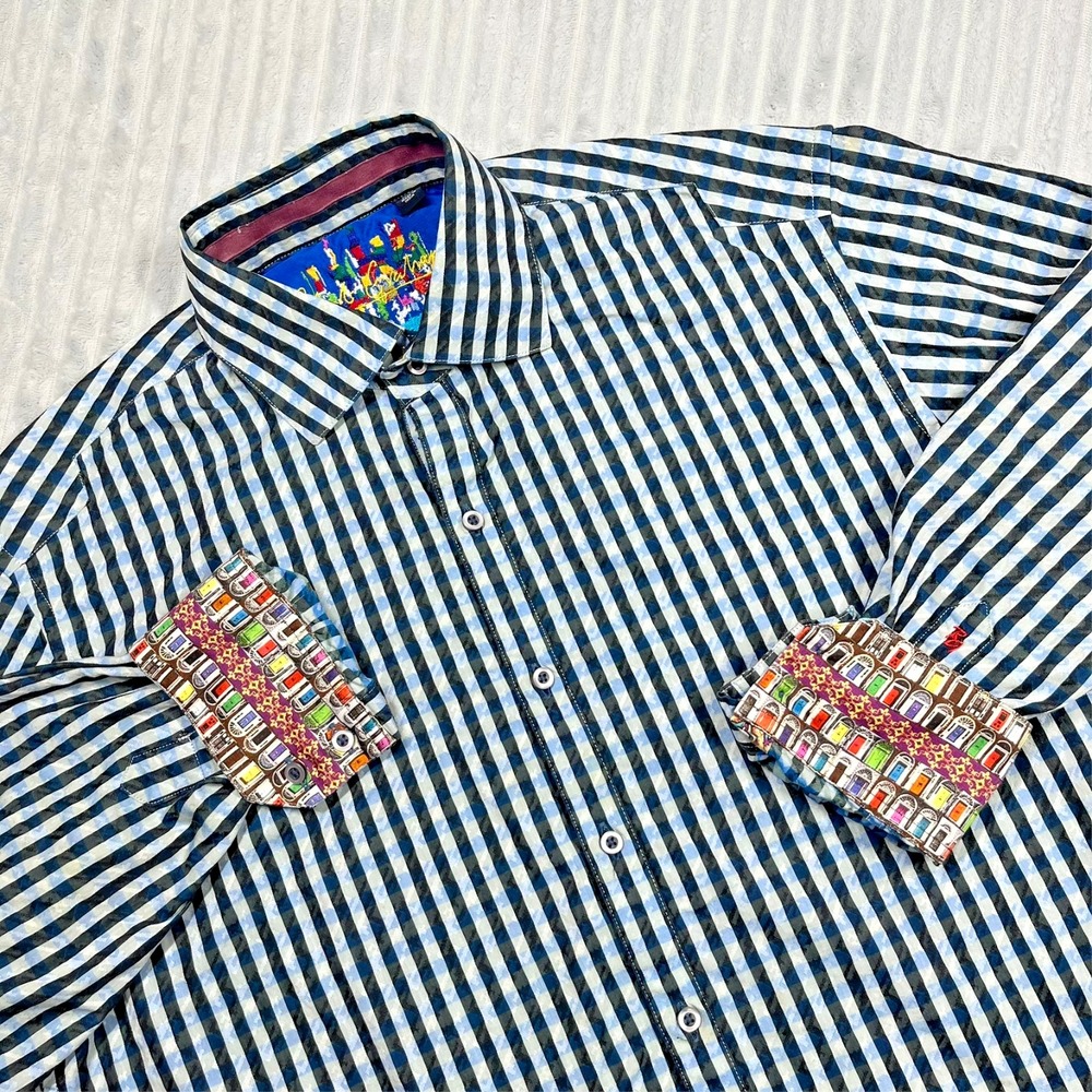 Robert Graham Classic Fit Flip Cuff Button Up Shirt Men's M Blue Plaid Western‎